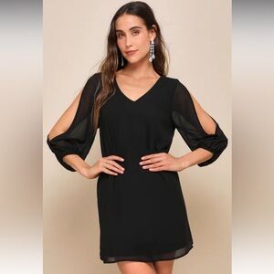 Lulus Shifting Dears Split Long Sleeve Mini Shift Dress